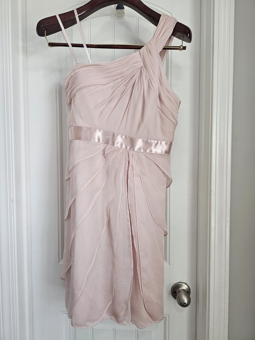 Adrianna Papell One-Shoulder Layered Chiffon Dress in Blush